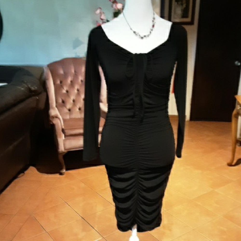 Elegant Black Ruched Dress Spandex